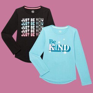 Wonder Nation Girls Long Sleeve Graphic T-Shirts,Pack of 2, Sizes 7/8Y & 10/12Y